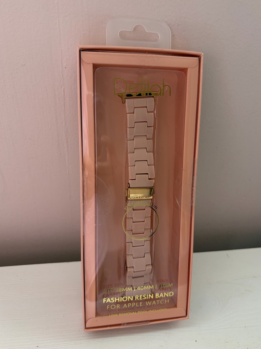 Elila Pink Resin Fashion Band for Apple Watch with Gold Accents